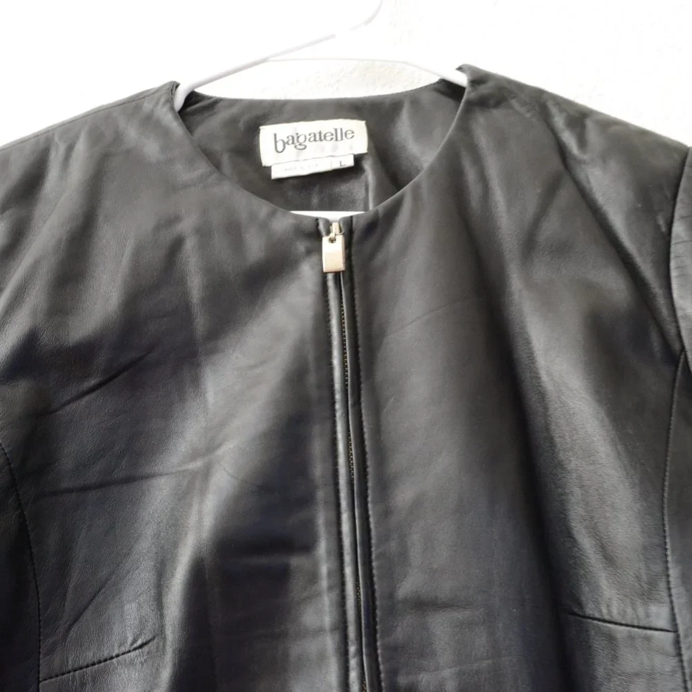 Bagatelle Black Leather Jacket Size Large Full Zip - Picture 6 of 14